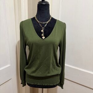 New with tags! Michael Kors Deep Green V-Neck Long Sleeve Top